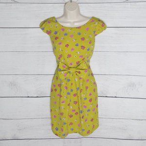 Mystic Yellow Cap Sleeve Bow Dress with Low Back
